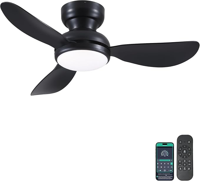 36 Inch Flush Mount Ceiling Fan with Light, 3 Reversible Blades, Remote & APP Control, 3 CCT Dimmable for Bedroom Living