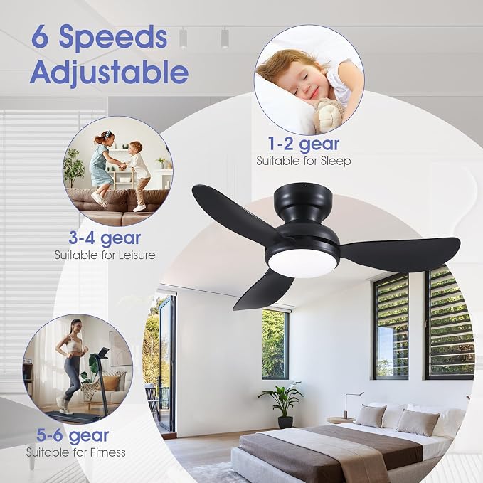 36 Inch Flush Mount Ceiling Fan with Light, 3 Reversible Blades, Remote & APP Control, 3 CCT Dimmable for Bedroom Living