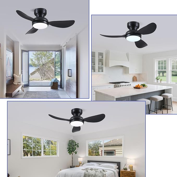 36 Inch Flush Mount Ceiling Fan with Light, 3 Reversible Blades, Remote & APP Control, 3 CCT Dimmable for Bedroom Living