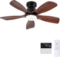 36 Inch Flush Mount Ceiling Fans with Lights and Remote, Dimmable, 5 Blades Wood Ceiling Fan with Light, Low Profile Outdoor