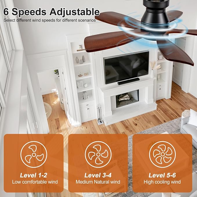 36 Inch Flush Mount Ceiling Fans with Lights and Remote, Dimmable, 5 Blades Wood Ceiling Fan with Light, Low Profile Outdoor