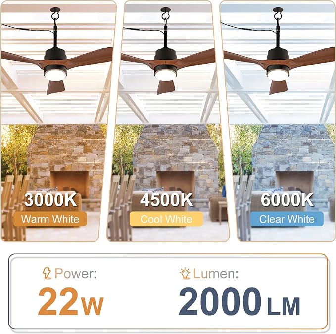 36 Inch Outdoor Ceiling Fan with Light, Gazebo Fan for Patios Waterproof, Plug in Cord Outlet Hook Wet Rated for Outside
