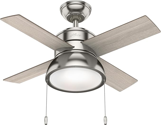 36 inch Small Indoor Ceiling Fan with LED Light and Pull Chain - Standard Mount Ceiling Fan, 4 Blades, For Bedroom, Home