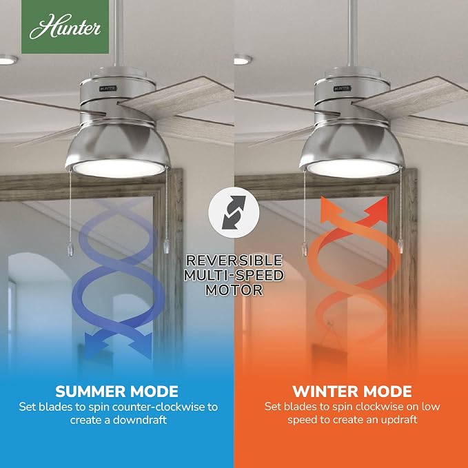 36 inch Small Indoor Ceiling Fan with LED Light and Pull Chain - Standard Mount Ceiling Fan, 4 Blades, For Bedroom, Home