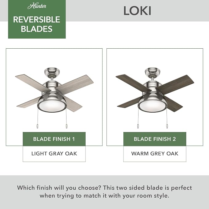36 inch Small Indoor Ceiling Fan with LED Light and Pull Chain - Standard Mount Ceiling Fan, 4 Blades, For Bedroom, Home