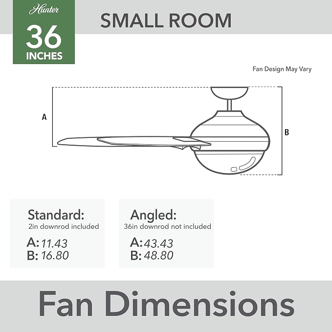 36 inch Small Indoor Ceiling Fan with LED Light and Pull Chain - Standard Mount Ceiling Fan, 4 Blades, For Bedroom, Home