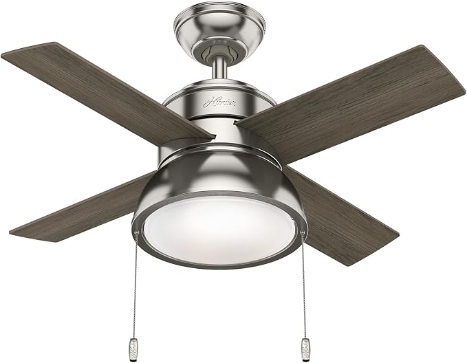 36 inch Small Indoor Ceiling Fan with LED Light and Pull Chain - Standard Mount Ceiling Fan, 4 Blades, For Bedroom, Home