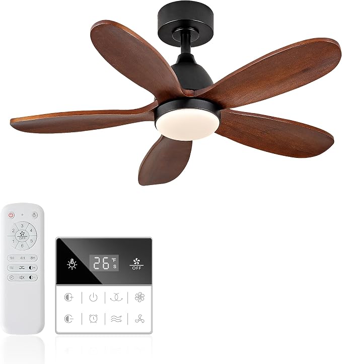 36 Inch Solid Wood Ceiling Fans With Lights, Remote Control, Dimmable, Reversible, Wood Blades, Power-Off Memory, Quiet DC