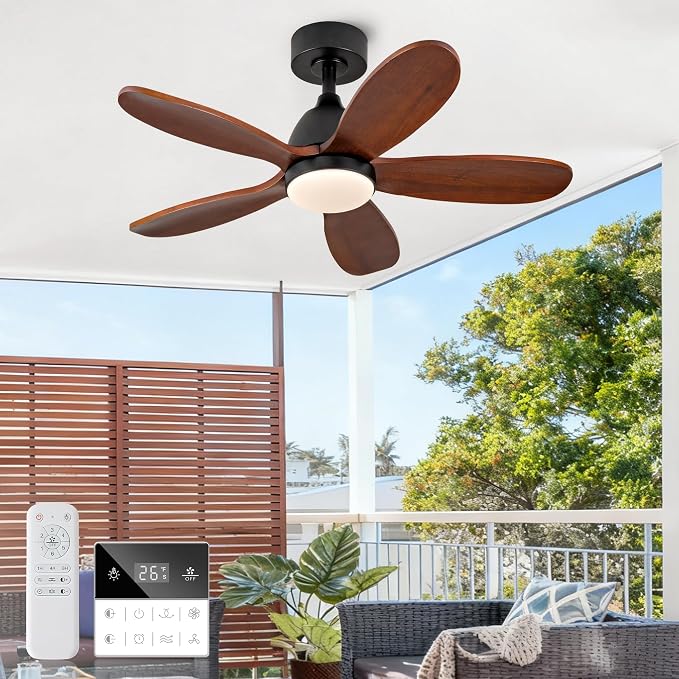 36 Inch Solid Wood Ceiling Fans With Lights, Remote Control, Dimmable, Reversible, Wood Blades, Power-Off Memory, Quiet DC