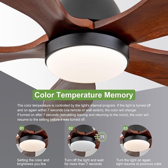 36 Inch Solid Wood Ceiling Fans With Lights, Remote Control, Dimmable, Reversible, Wood Blades, Power-Off Memory, Quiet DC