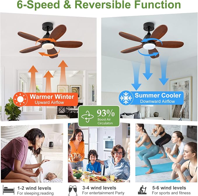 36 Inch Solid Wood Ceiling Fans With Lights, Remote Control, Dimmable, Reversible, Wood Blades, Power-Off Memory, Quiet DC