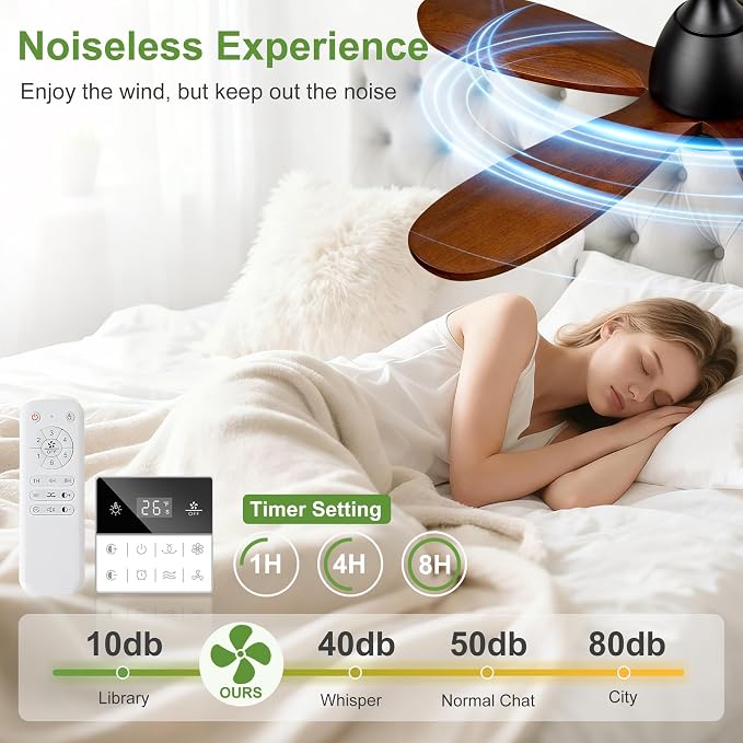 36 Inch Solid Wood Ceiling Fans With Lights, Remote Control, Dimmable, Reversible, Wood Blades, Power-Off Memory, Quiet DC