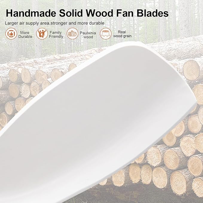 36 Inch White and Gold Ceiling Fans with Lights and Remote, 3 Blade Wood Ceiling Fan with Light, Dimmable, Memory Function