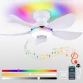 36 Inch White Ceiling Fan with Light, 5 Blades Flush Mount Fan with RGB & 3 CCT Dimmable Light, APP & Remote Control