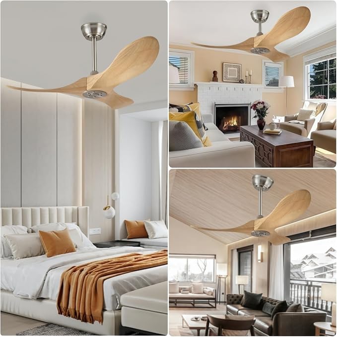 36 Inch Wooden Ceiling Fan Without Light With Remote Control, 3 solid wood fan blades Ceiling Fan for Indoor, Living Room