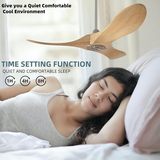 36 Inch Wooden Ceiling Fan Without Light With Remote Control, 3 solid wood fan blades Ceiling Fan for Indoor, Living Room