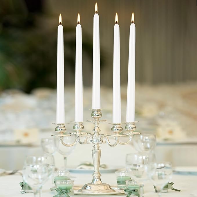 36 Pack White Taper Candles, 7-8 Hours Burn Time, Unscented, Smokeless and Dripless, 0.8 x 10 Inch Dinner Candle Set for