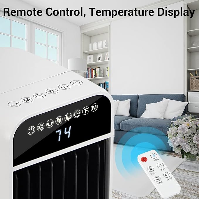 36" Portable Air Conditioner, 3-in-1 Swamp Cooler with 4 Modes, 3 Speeds, 80° Oscillation, 4 Ice Packs, 4L Removable Water