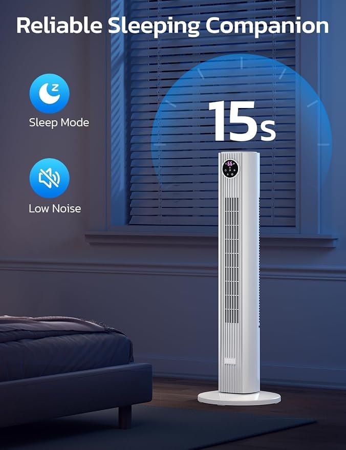 36" Tower Fan, 90°Oscillating Floor Fan with 4 Modes, 3 Speeds, 25ft/s Velocity, 12H Timer, alternate product view 2