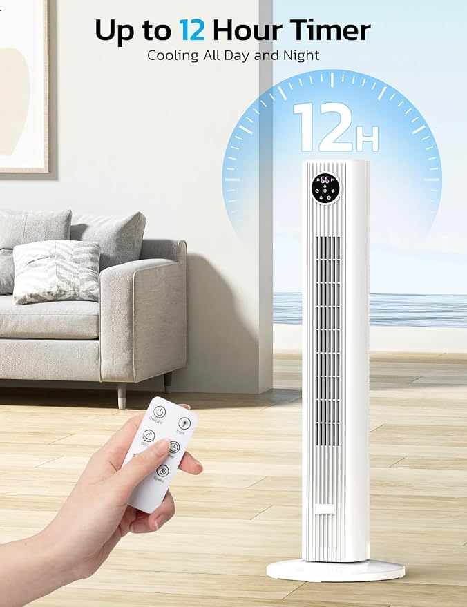 36" Tower Fan, 90°Oscillating Floor Fan with 4 Modes, 3 Speeds, 25ft/s Velocity, 12H Timer, alternate product view 4