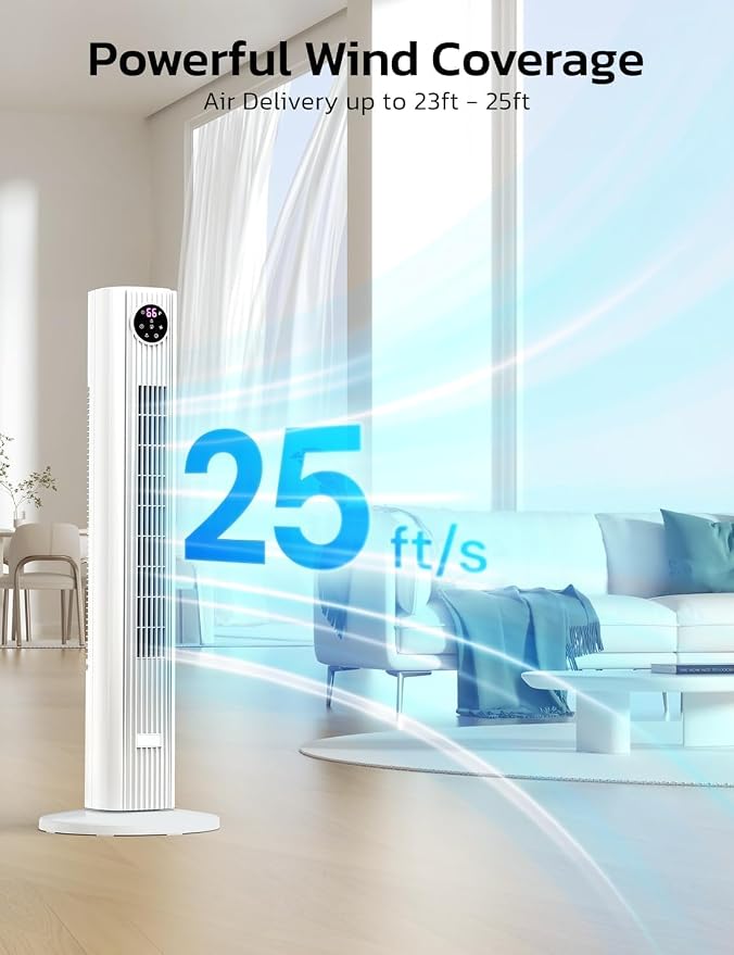 36" Tower Fan, 90°Oscillating Floor Fan with 4 Modes, 3 Speeds, 25ft/s Velocity, 12H Timer, alternate product view 6
