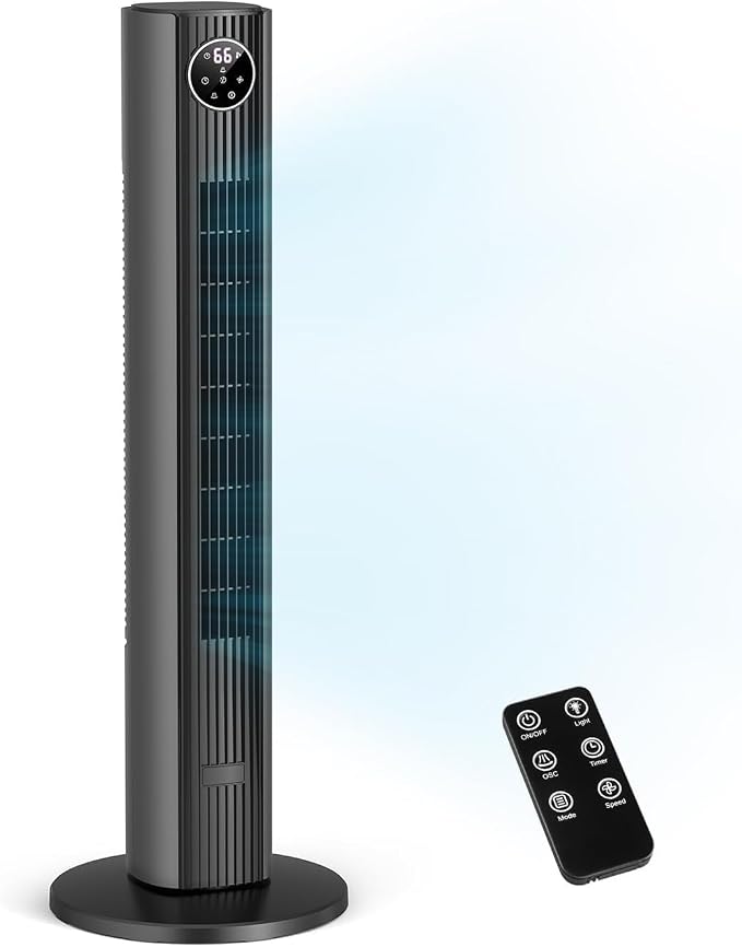 36" Tower Fan for Bedroom,23ft/s Velocity 90°Oscillating Floor Fan with Remote Control, 4 Modes, 3Speeds, product image