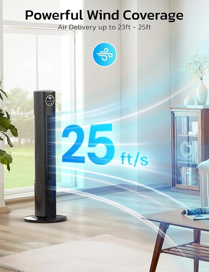 36" Tower Fan for Bedroom,23ft/s Velocity 90°Oscillating Floor Fan with Remote Control, 4 Modes, 3Speeds, alternate product