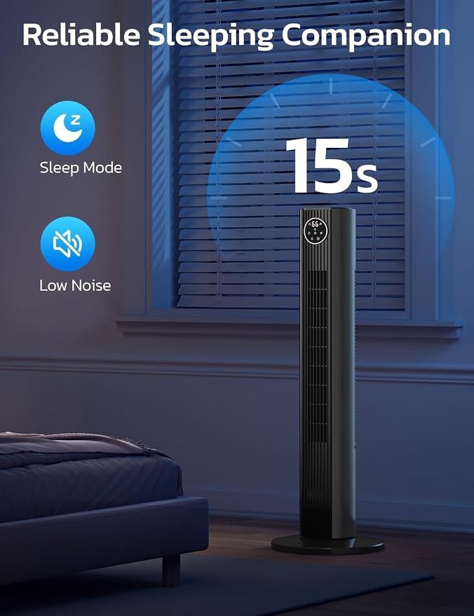 36" Tower Fan for Bedroom,23ft/s Velocity 90°Oscillating Floor Fan with Remote Control, 4 Modes, 3Speeds, alternate product