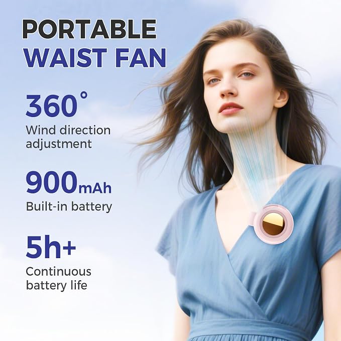 360° Rotatable Portable Silent Mini Bladeless Electric Fan, 2026 New 2-in-1 Waist Clip On Bladeless Small Fan, Adjustable