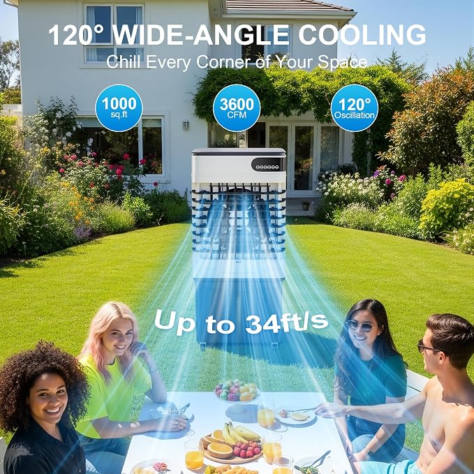 3600CFM Swamp Cooler, Evaporative Air Cooler with 13.5 Gallon Water Tank, 4 Ice Packs, 3 Speeds &Modes, 12H Timer