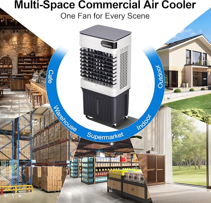 3600CFM Swamp Cooler, Evaporative Air Cooler with 13.5 Gallon Water Tank, 4 Ice Packs, 3 Speeds &Modes, 12H Timer