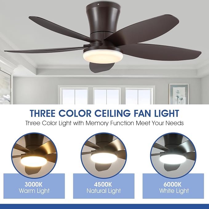 36IN Ceiling Fans with Light and Remote/APP Control, 5-Blade Reversible Motor Ceiling Fan, 3-Color Dimmable Lighting