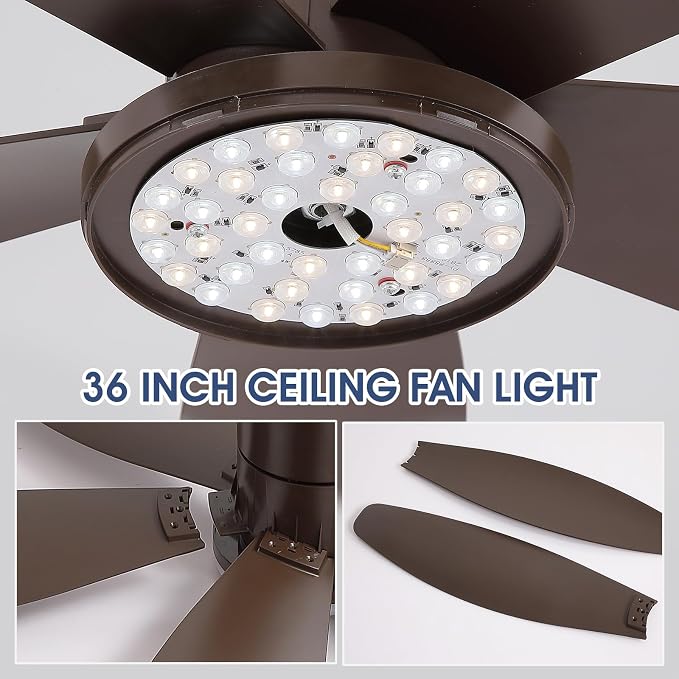36IN Ceiling Fans with Light and Remote/APP Control, 5-Blade Reversible Motor Ceiling Fan, 3-Color Dimmable Lighting