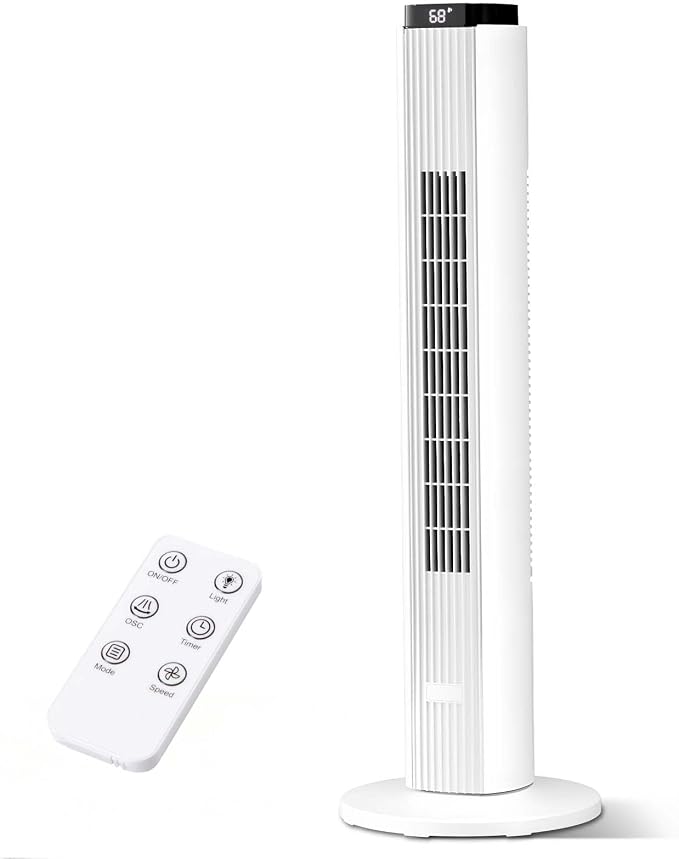37-Inch Bladeless Portable Tower Fan 80°Oscillating,Quiet Cooling with 12H Timer Remote Control, 6 Speed, 4 Modes, LED