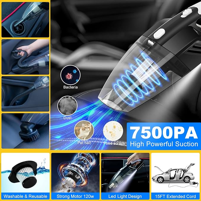 39Pcs Car Cleaning Wash Kit Interior Detailing Cleaner Kit with High Power Handheld Vacuum, Brush Set, Windshield Tool