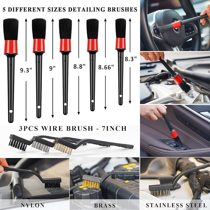 39Pcs Car Cleaning Wash Kit Interior Detailing Cleaner Kit with High Power Handheld Vacuum, Brush Set, Windshield Tool