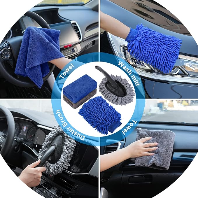39Pcs Car Cleaning Wash Kit Interior Detailing Cleaner Kit with High Power Handheld Vacuum, Brush Set, Windshield Tool