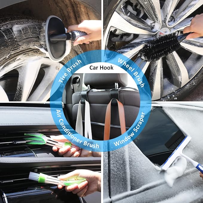 39Pcs Car Cleaning Wash Kit Interior Detailing Cleaner Kit with High Power Handheld Vacuum, Brush Set, Windshield Tool
