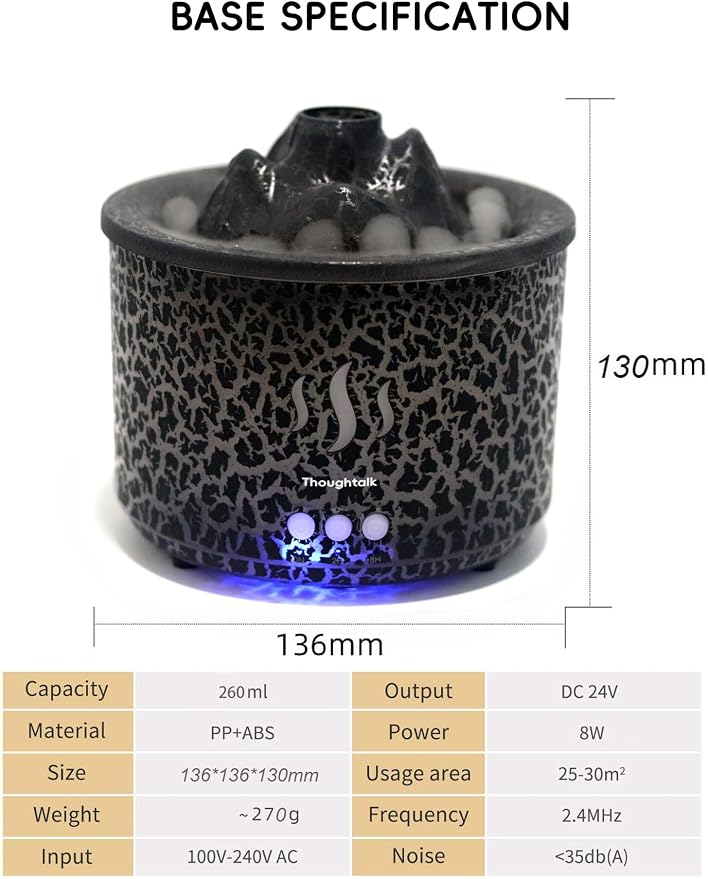 3in1 260ml Night Light, Essential Oil Diffuser for Bedroom, Office, Gym, Hotel Collection Diffuser, 3 Light Modes, 2/8H