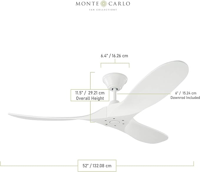 3MAVR52RZW Maverick II Energy Star 52" Outdoor Ceiling Fan with Remote Control, 3 Balsa Wood Blades, Matte White, alternate