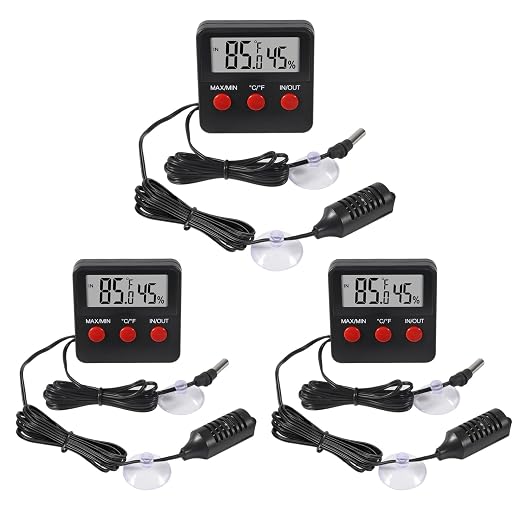 3PCS Digital Reptile Thermometer and Humidity Gauge Remote Probes Reptile Terrarium Thermometer Hygrometer Indoor Outdoor