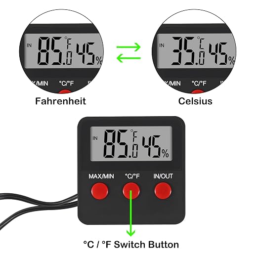 3PCS Digital Reptile Thermometer and Humidity Gauge Remote Probes Reptile Terrarium Thermometer Hygrometer Indoor Outdoor