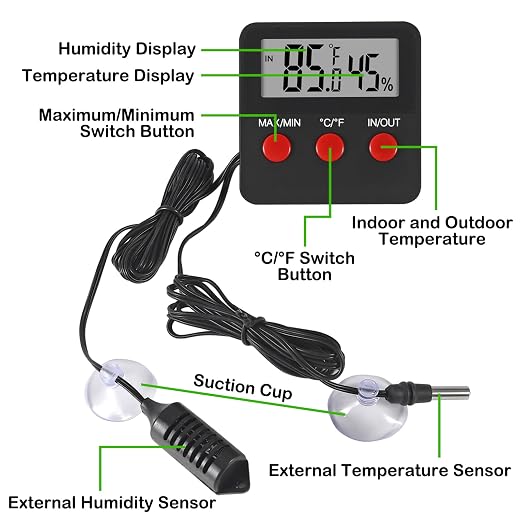 3PCS Digital Reptile Thermometer and Humidity Gauge Remote Probes Reptile Terrarium Thermometer Hygrometer Indoor Outdoor