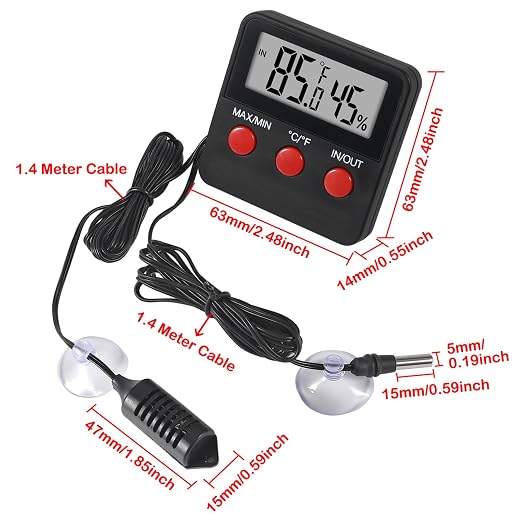 3PCS Digital Reptile Thermometer and Humidity Gauge Remote Probes Reptile Terrarium Thermometer Hygrometer Indoor Outdoor