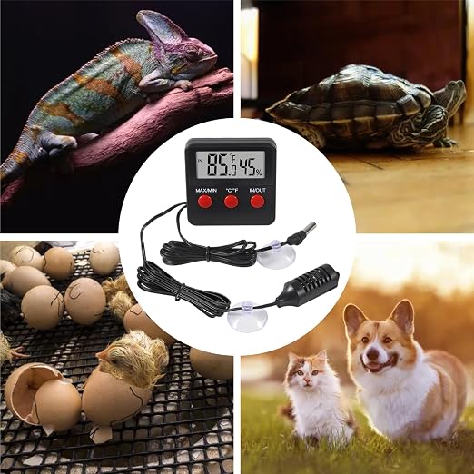 3PCS Digital Reptile Thermometer and Humidity Gauge Remote Probes Reptile Terrarium Thermometer Hygrometer Indoor Outdoor