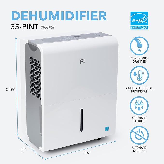 3PFD35-35-Pint Dehumidifier - Energy Star, Ultra-Quiet, Continuous Drain, 3,000 Sq. Ft., alternate product view 3