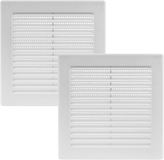 4.5" x 4.5" Inch (Opening Dimensions) - Pack of 2 - Plastic White Soffit Vent Cover - Flat Square Air Vent