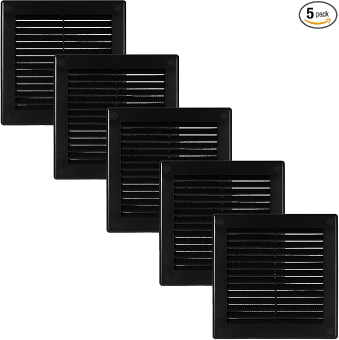 4.5" x 4.5" Inch (Opening Dimensions) - Pack of 5 - Plastic Black Soffit Vent Cover - Flat Square Air Vent
