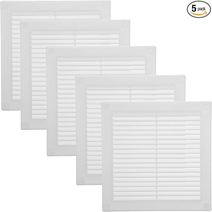 4.5" x 4.5" Inch (Opening Dimensions) - Pack of 5 - Plastic White Soffit Vent Cover - Flat Square Air Vent