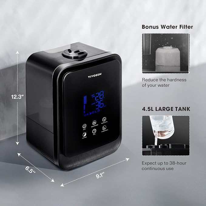 4.5L 2-in-1 Cool & Warm Mist Ultrasonic Humidifier with Essential Oil Box & Remote Control for Bedrooms, Offices, Plants